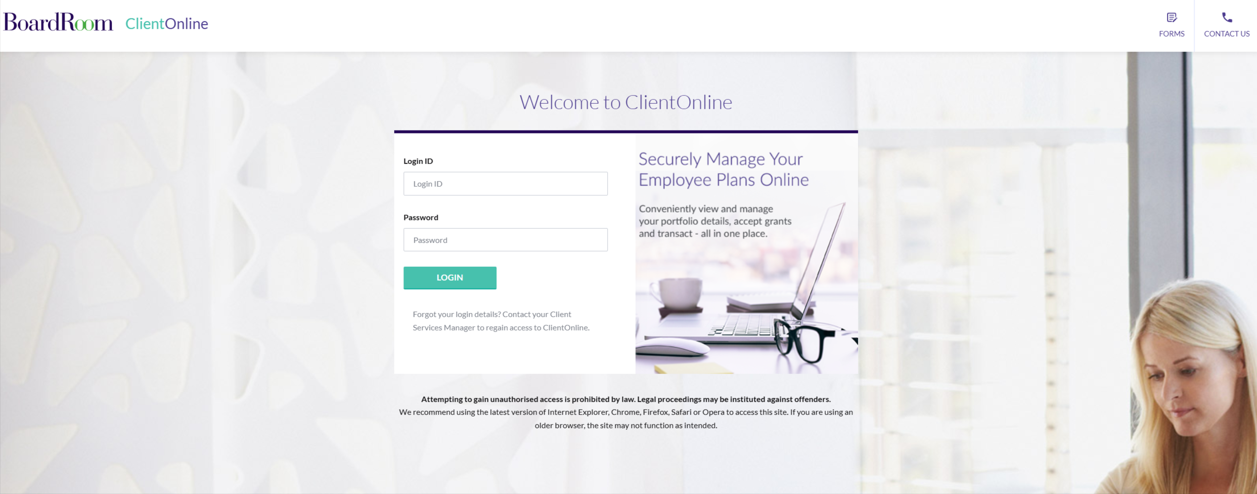 ClientOnline Securities Registry Portal Screenshot