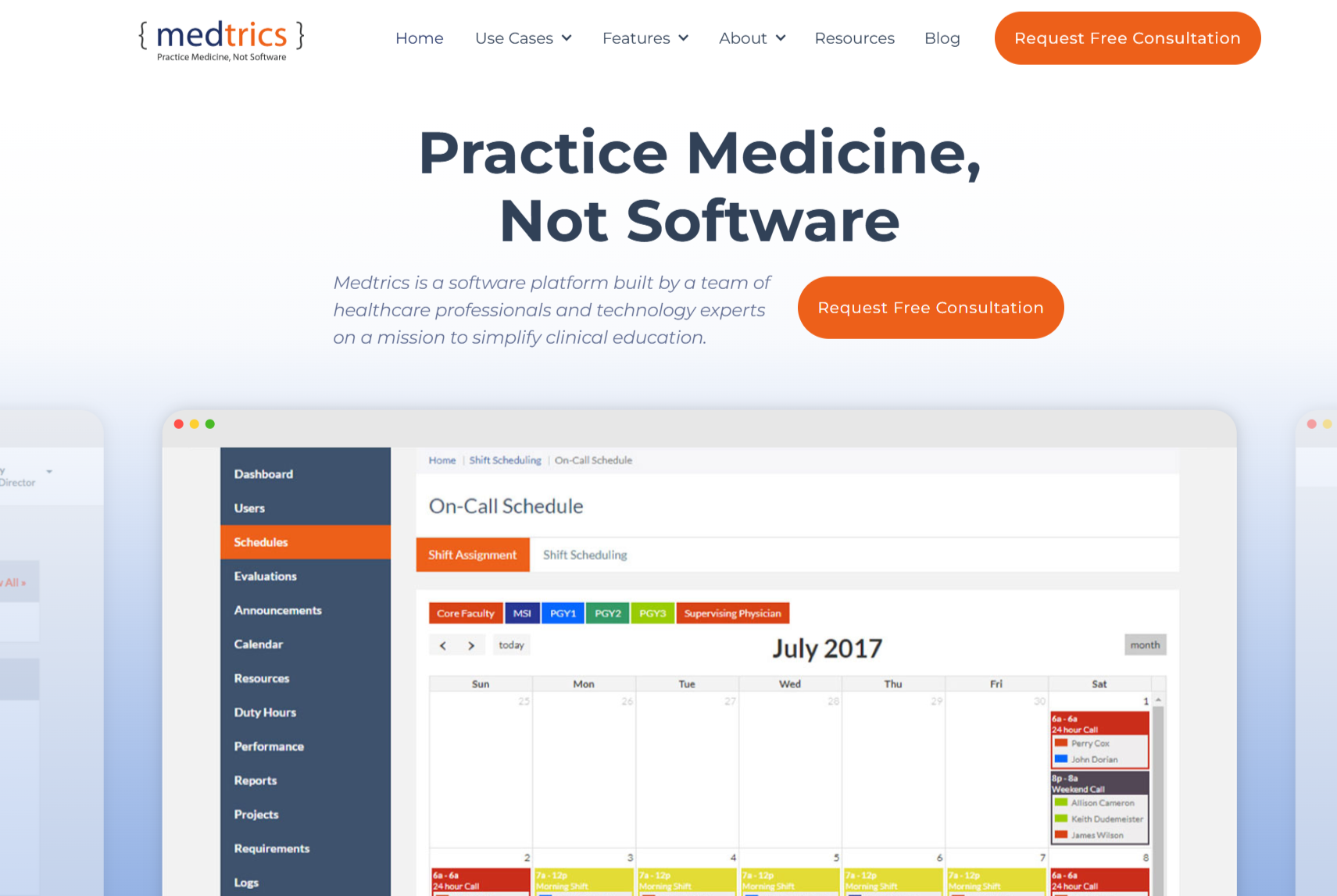 Medtrics Clinical Education Platform Screenshot